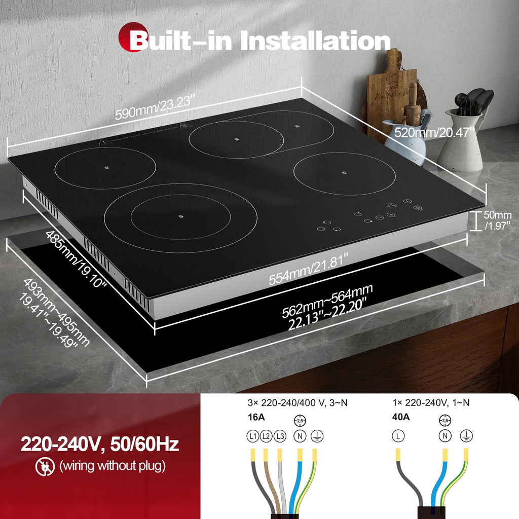 2-Zone Ceramic Hob – 3000W, Child Lock, 9 Heat Levels, 1-99 Min Timer, 60cm Black Glass (CE Certified)