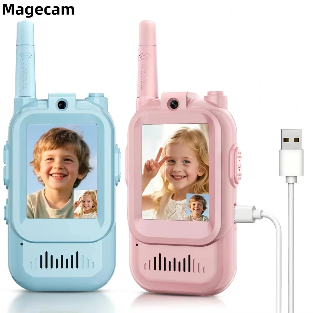 Kids Video Walkie Talkies 2-Pack – HD Screen, Face-to-Face Video, Voice Effects, 400m Range, No WiFi
