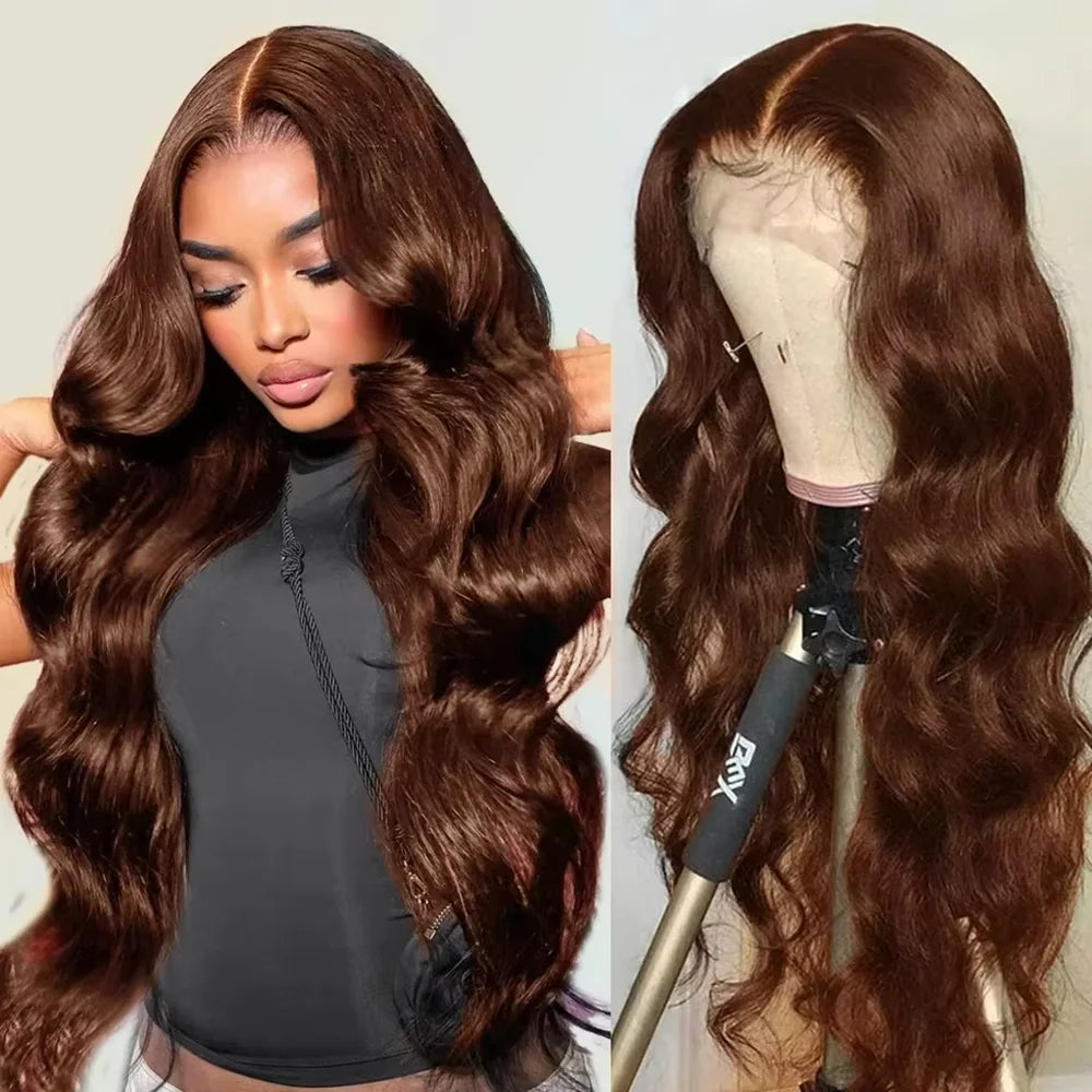 46 Inch Chocolate Brown Body Wave Lace Front Wig | 200 Density 13x4 13x6 HD Lace Pre-Plucked Brazilian Human Hair