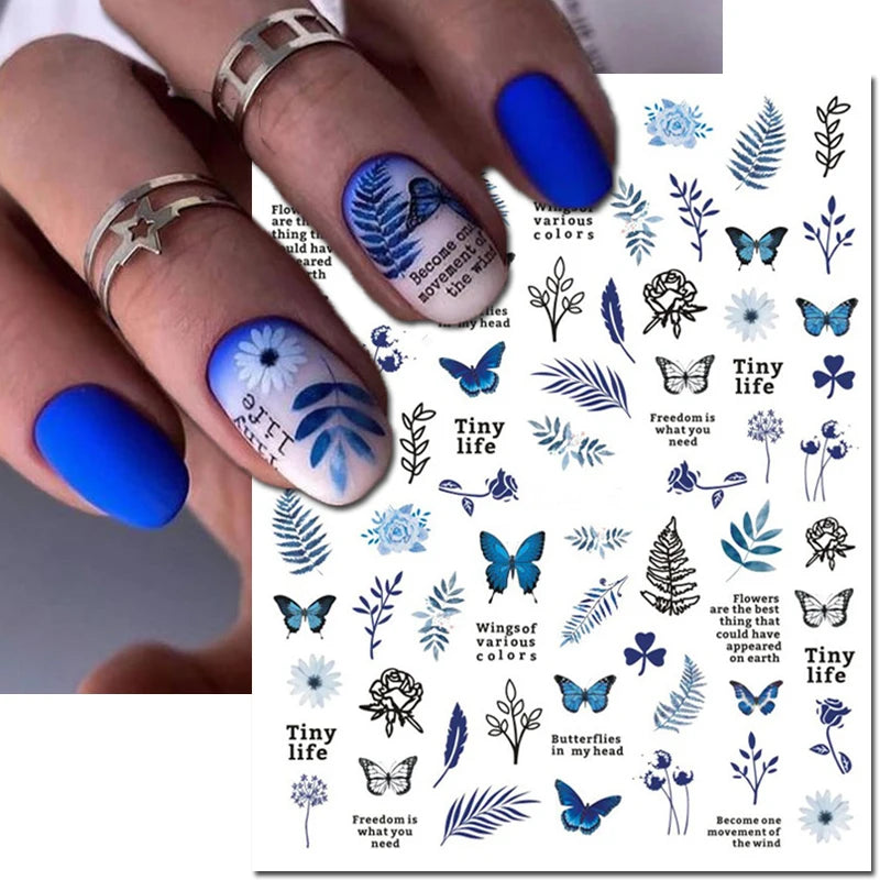 3D Summer Tropical Nail Art Sticker Decals — Palms, Butterflies & Flowers