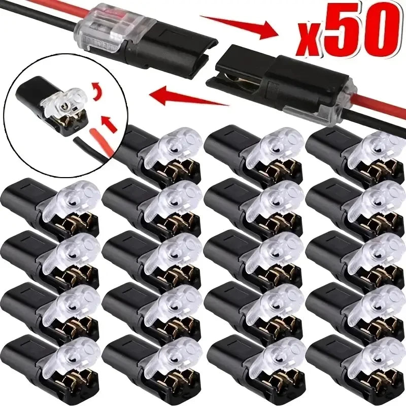 Connect Wires Instantly. No Tools. — H2 2-Pin Pluggable Wire Connectors | Nylon Insulated Copper Quick-Connect Terminal Blocks, 20, 50 & 100 Pack