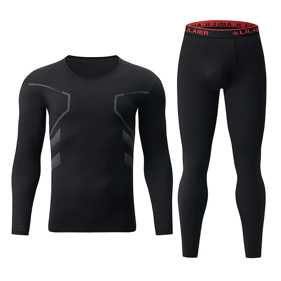 Men's Printed Thermal Underwear Set – 2-Piece Round Neck Sports Suit