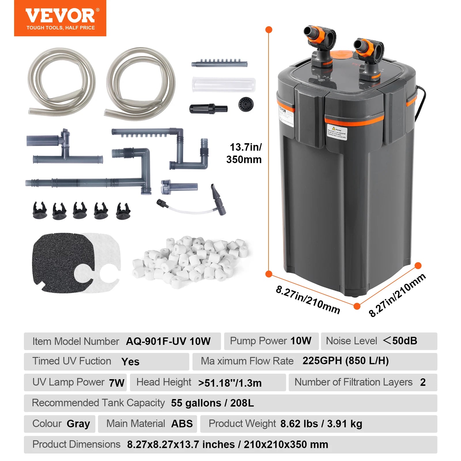 Aquarium Canister Filter 264GPH — 3-Stage Ultra-Quiet with UV Protection for Fish Tanks