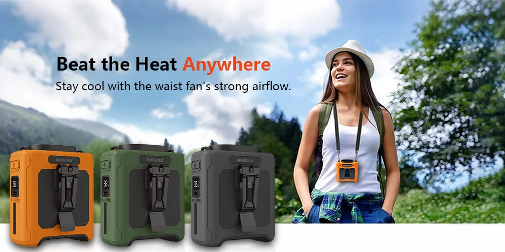 20000mAh Hands-Free Waist Fan – 5-in-1 with Power Bank, Flashlight & 5 Speeds for Outdoor Use