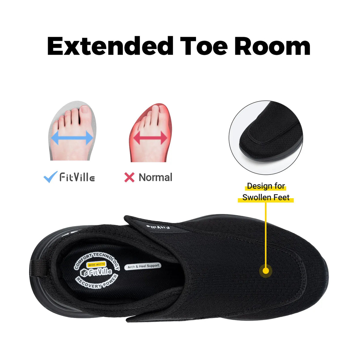 Men's Extra Wide Adjustable Diabetic Shoes – Orthopedic Walking Shoes for Elderly Swollen Feet & Foot Pain