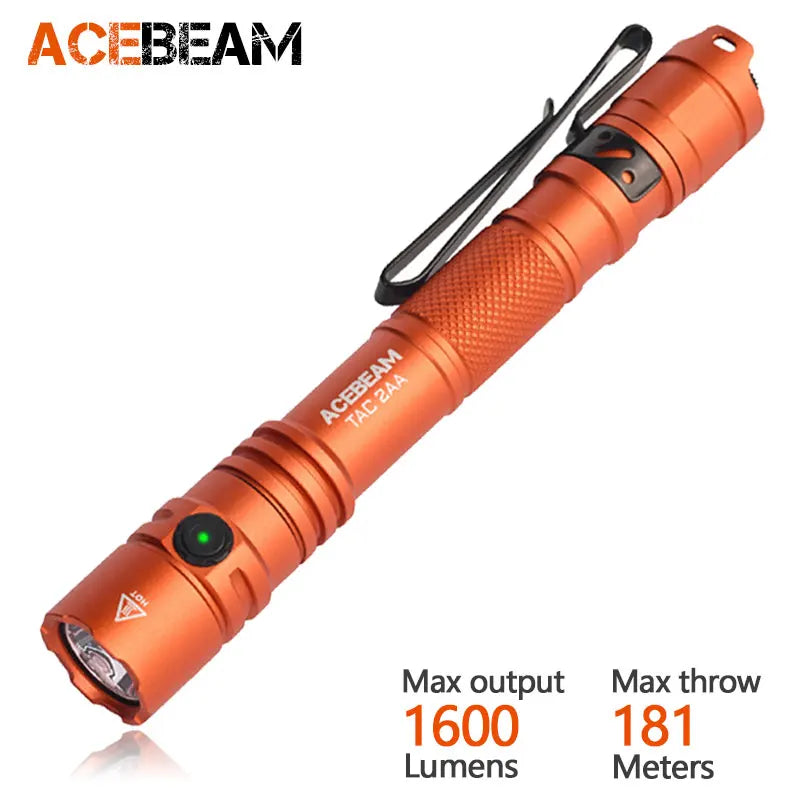 ACEBEAM TAC 2AA EDC Flashlight – Rechargeable Wide Voltage LED Torch with Self-Defense Strobe