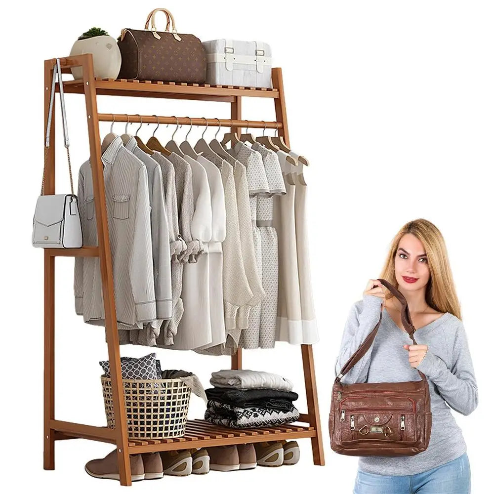 Floor Garment Rack with Multi-Layer Shelves — Freestanding Clothes Organizer