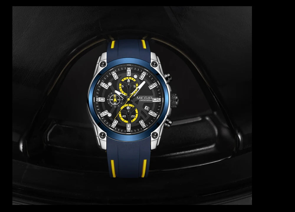MEGIR Men's Military Sport Watch | Waterproof Luminous Blue Silicone Strap Luxury Wristwatch