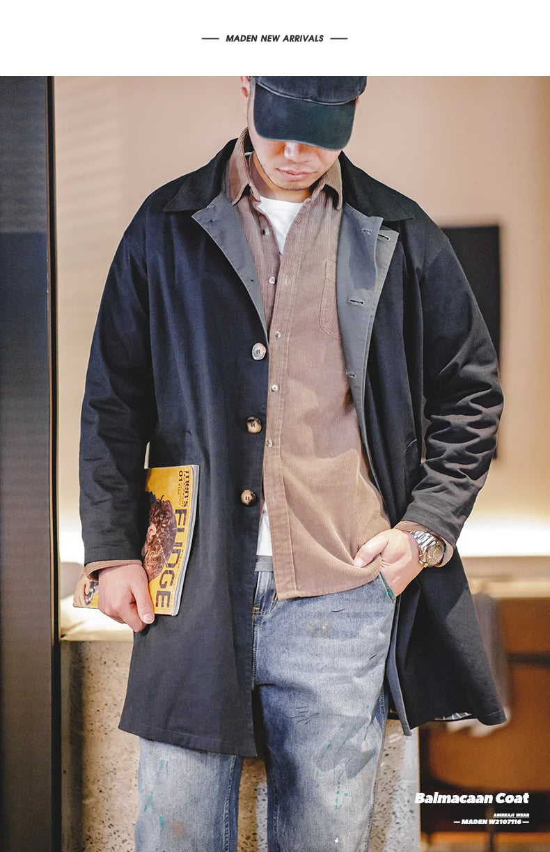 Men's Workwear Trench Coat – Loose Fit Cotton Chore Jacket