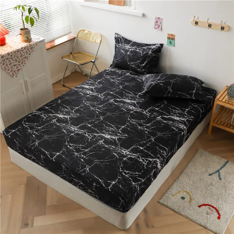 Fashion Print Elastic Fitted Sheet – Non-Slip Mattress Cover with Pillowcase, Multiple Sizes