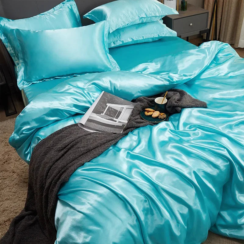 100% Pure Silk Bedding Set – 4-Piece Luxury Duvet Cover, Bedsheet & Pillowcases, Twin to King
