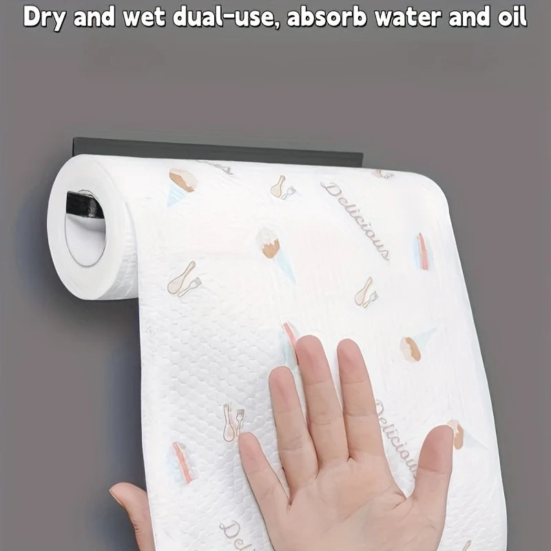Wipe. Rinse. Reuse. — Absorbent Thickened Kitchen Dishcloth Roll | 50/100pcs, Dry & Wet Use, Non-Greasy, Cartoon Pattern, Wood Pulp Fiber