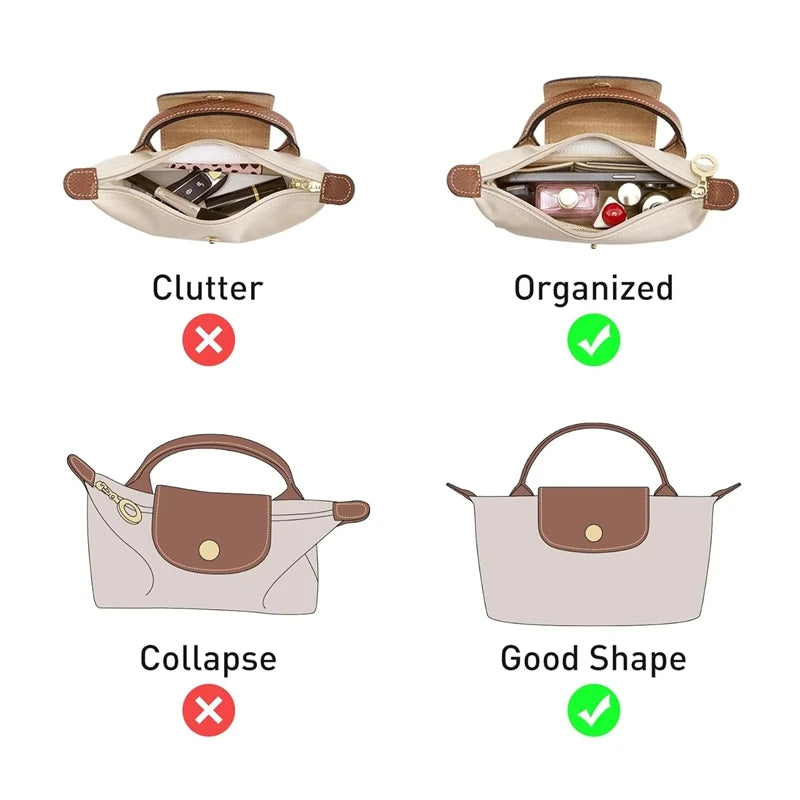 Bag Organizer Insert for Longchamp Small Tote – Inner Liner Handbag Organizer, Mini Size