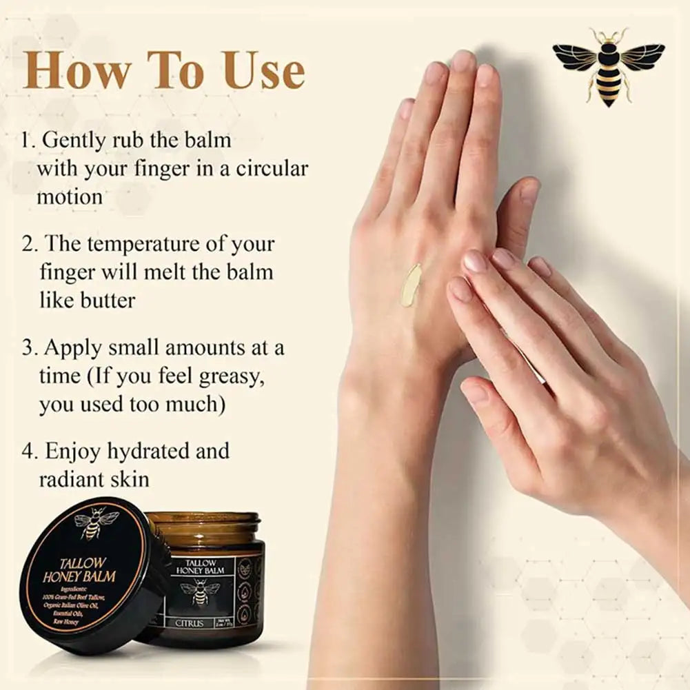 Grass-Fed Beef Tallow Balm with Raw Honey — Natural Moisturizer