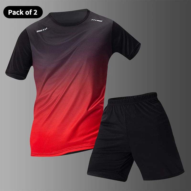 Men's Gradient Multi-Color Short Sleeve & Shorts Sport Set – Breathable Casual 2–4 Piece