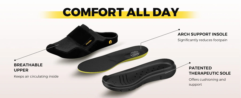 FitVille Men's Diabetic Wide Slippers – Slip-On Casual Walking Shoes with Arch Support for Swollen Feet & Flip Flop Style Comfort