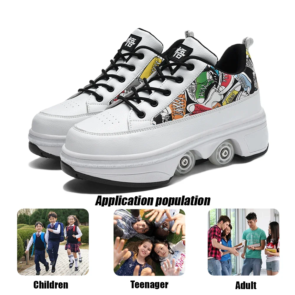 Fashionable 4-Wheel Roller Skate Shoes – Unisex Kids & Adult Outdoor Casual Wheeled Sneakers