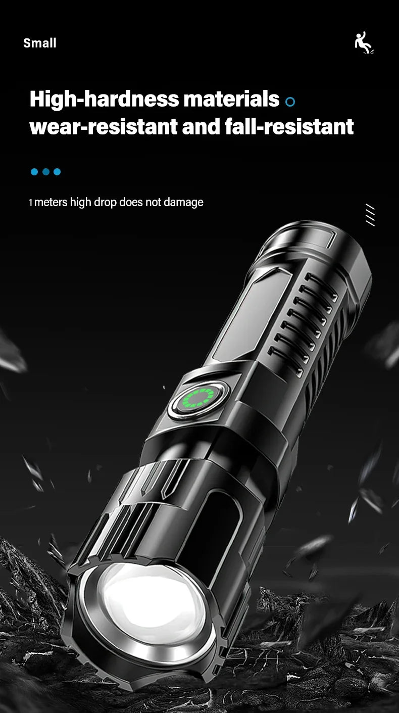 Zoomable LED Flashlight – USB-C Rechargeable, 3 Modes, Waterproof, 8–12hr Runtime for Camping & Hunting