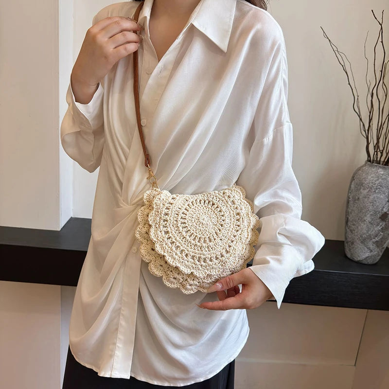 Vintage Woven Cotton Saddle Crossbody Bag – Boho Beach Shoulder Bag for Women