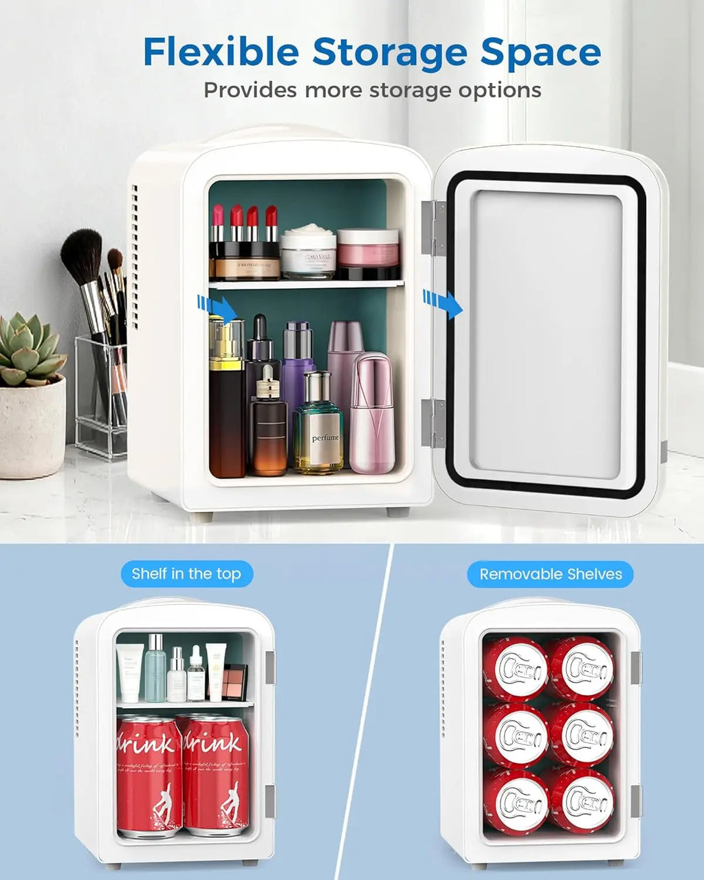 Mini Fridge for Bedroom — 4L / 6 Can Cosmetic Fridge for Skincare, Makeup, Medicine & Beverage, Portable Desk Cooler & Warmer, White