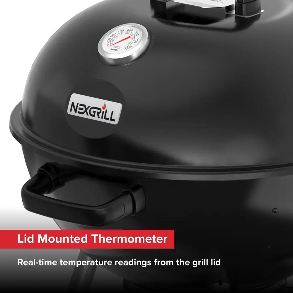 22.5" Charcoal Grill | 362 Sq. In. Cooking Space, Adjustable Air Vent, Built-In Thermometer, Porcelain-Enameled, Storage Rack, Camping & Picnics