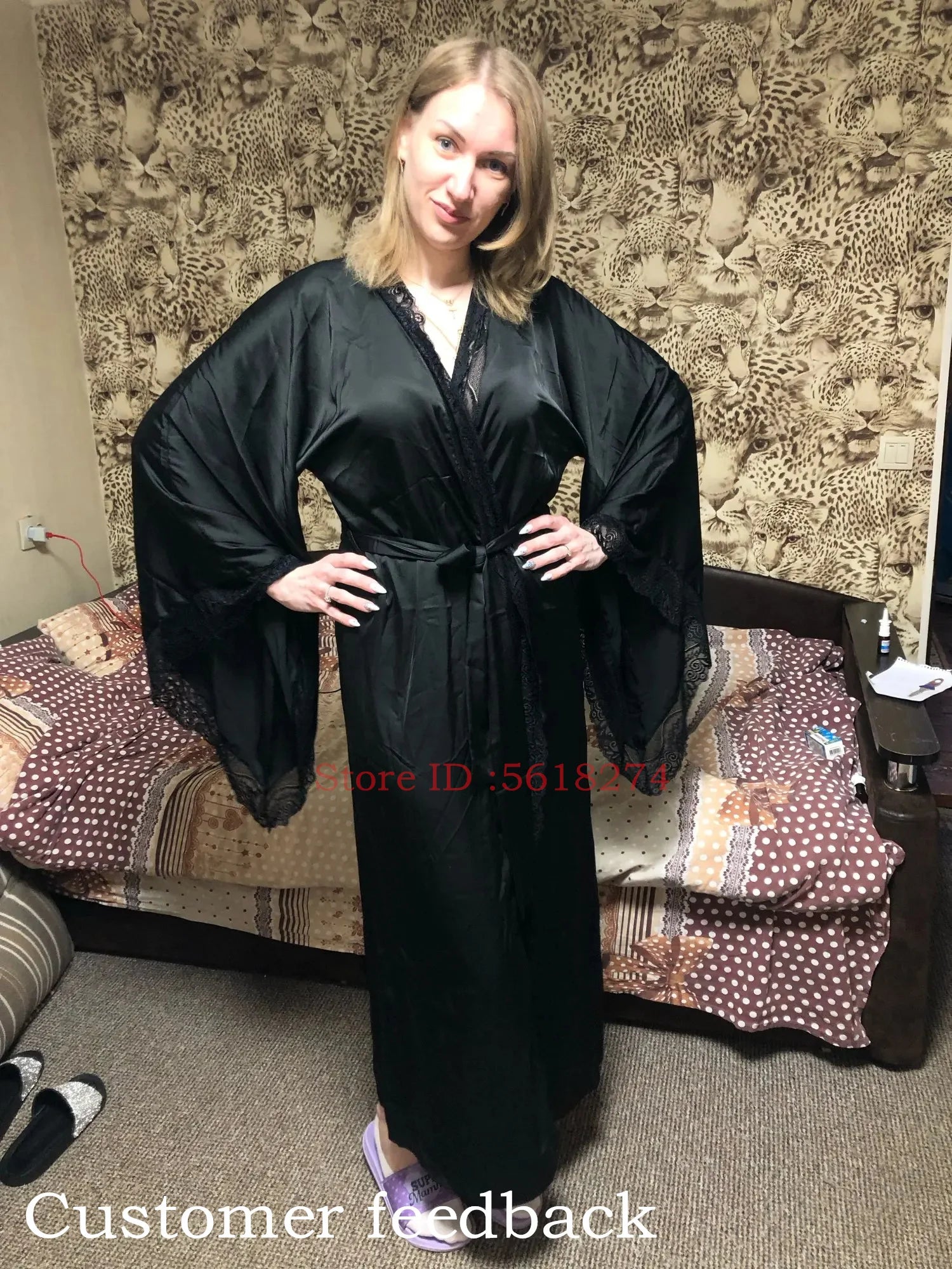 Women's Lace Patchwork Kimono Robe | Flare Sleeve Bridal Wedding Loungewear