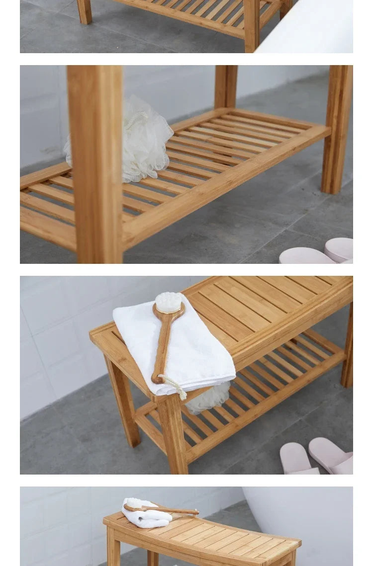 Bamboo Anti-Slip Shower Bench with Storage Shelf