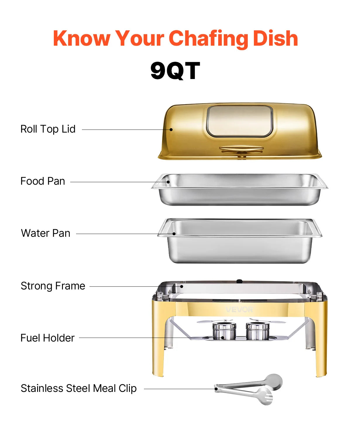 9 Qt Roll Top Chafing Dish Buffet Server — Stainless Steel Chafer with Visible Lid