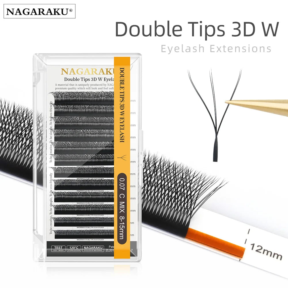 Salon-Perfect Lashes. Every Time. — NAGARAKU W Shape Premade Fan Eyelash Extensions | 3D 4D 5D, C & D Curl, 0.07mm, 8–15mm, Natural Soft Light