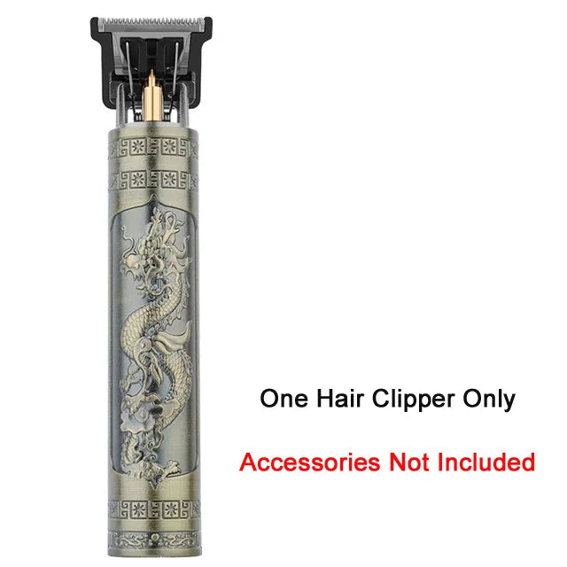 XMSJ Vintage Cordless Hair Clipper – USB Fast Charge, 85-Min Runtime, Dragon & Buddha Designs