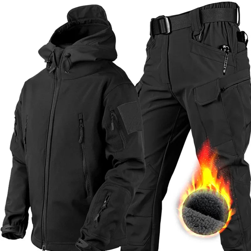 Men's Waterproof Soft Shell Tactical Jacket & Fleece Cargo Pants Set – Outdoor Hiking 5XL 6XL