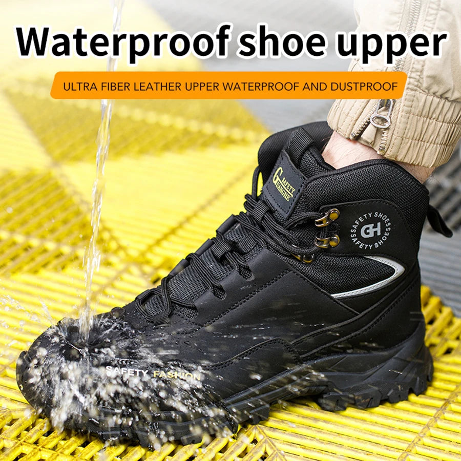Men's Button-Closure Synthetic Work Shoes