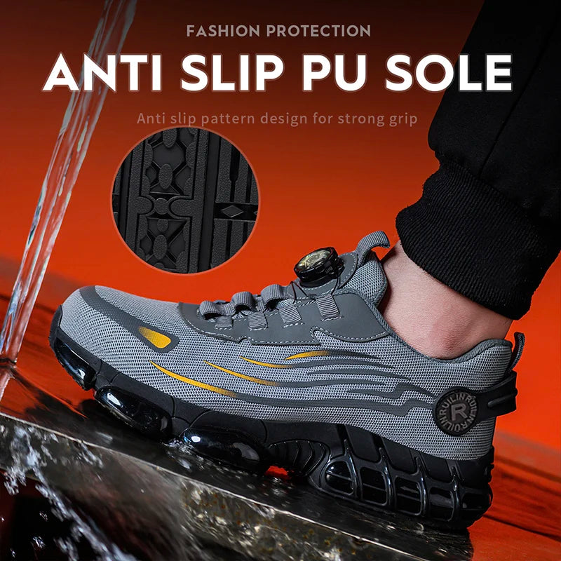 Men's Air Mesh Button-Closure Work Shoes