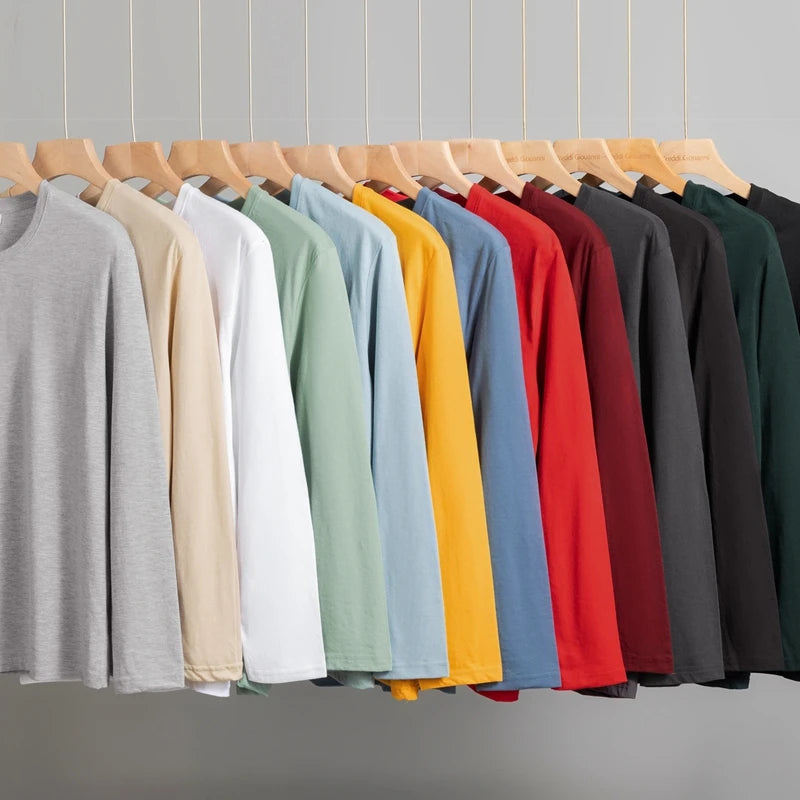 Men's Solid Color Round Neck Cotton Long Sleeve Tee — Everyday Essential