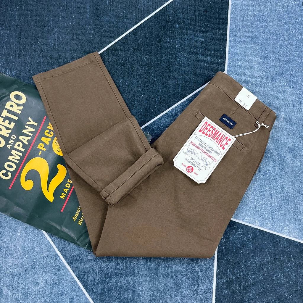 Men's Heavyweight Work Pants – Retro Straight Leg Stretch Cotton Trousers
