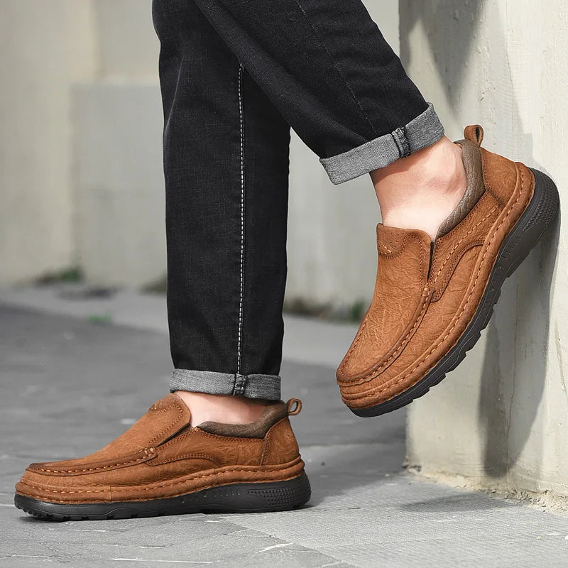 Men's Genuine Leather Lace-Up Casual Shoes