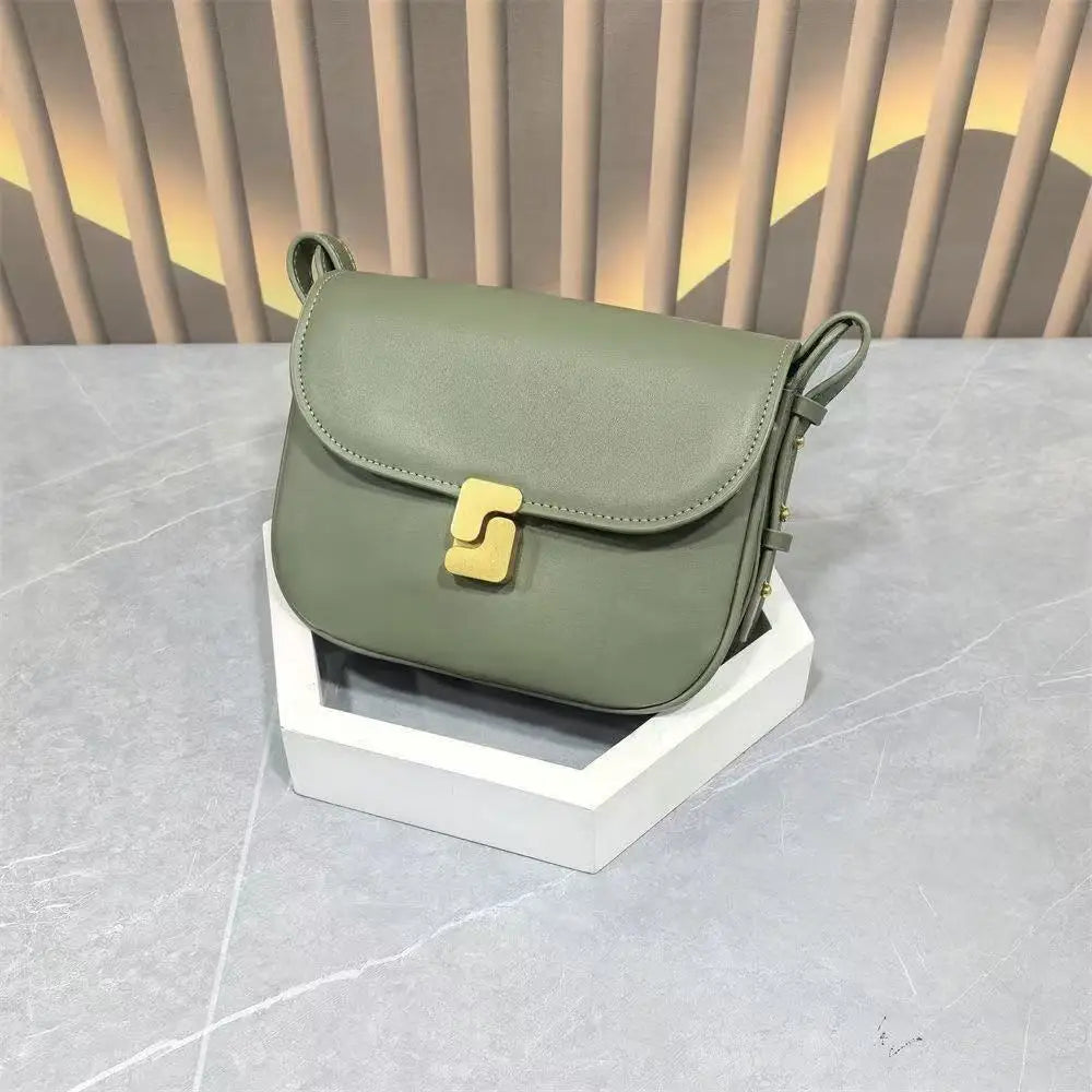 French Niche Top-Grain Genuine Leather Small Square Shoulder Bag – Luxury Crossbody Satchel for Women