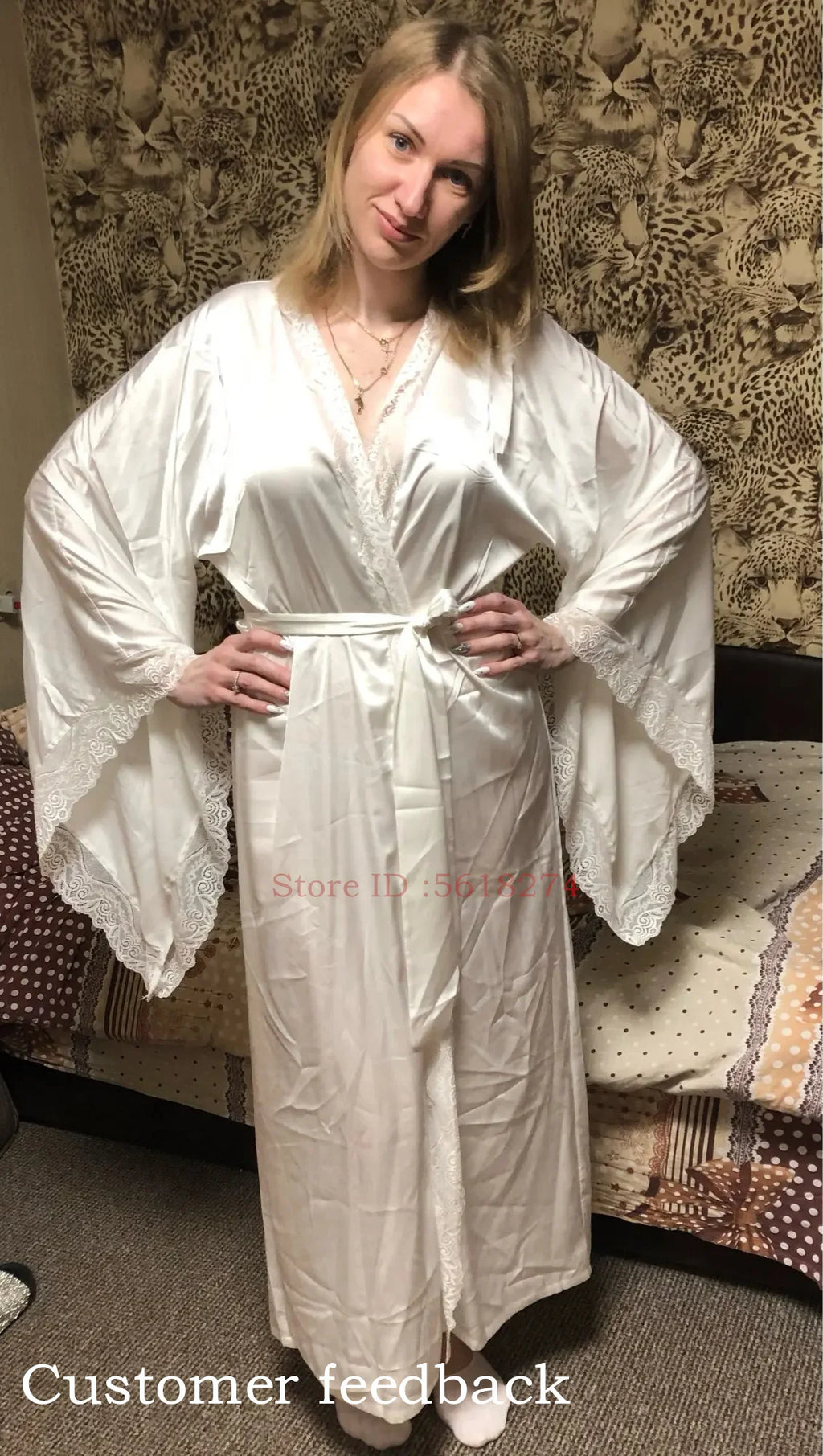Women's Lace Patchwork Kimono Robe | Flare Sleeve Bridal Wedding Loungewear