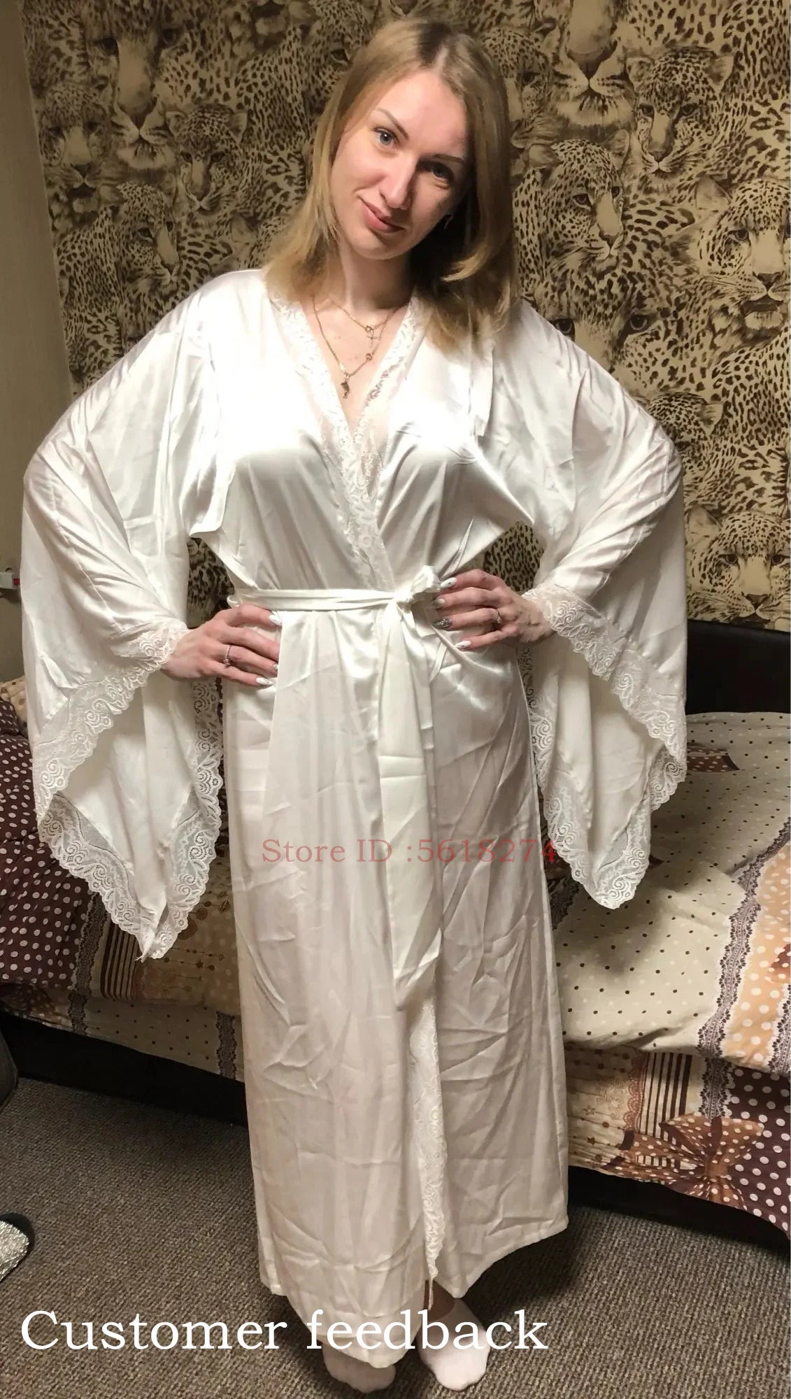 Women's Lace Patchwork Kimono Robe | Flare Sleeve Bridal Wedding Loungewear
