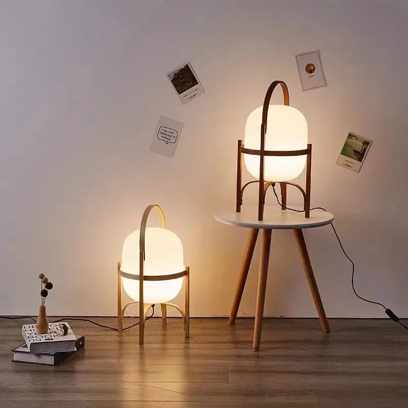 Wood Frame Globe Lamp – Sculptural Accent Light