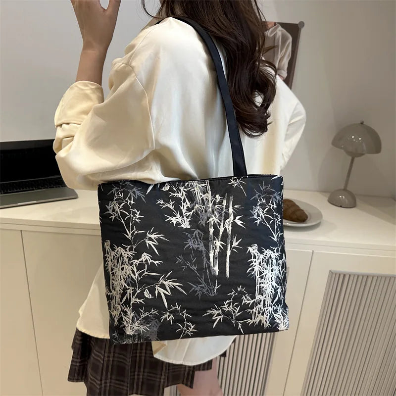 Floral Embroidery PU Tote Bag – Large Capacity Shoulder Crossbody Armpit Bag for Women