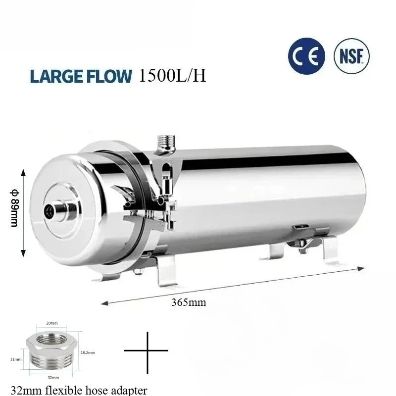 Whole House UF Water Purifier 1500L — 0.01μm Stainless Steel PVDF Membrane, Washable & Reusable