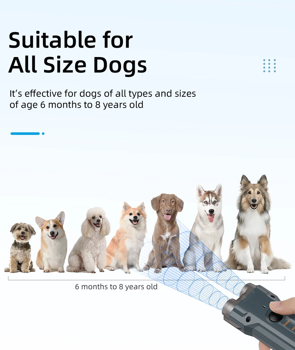 ROJECO 2-in-1 Ultrasonic Dog Repeller & Trainer – Anti-Barking Device with Flashlight