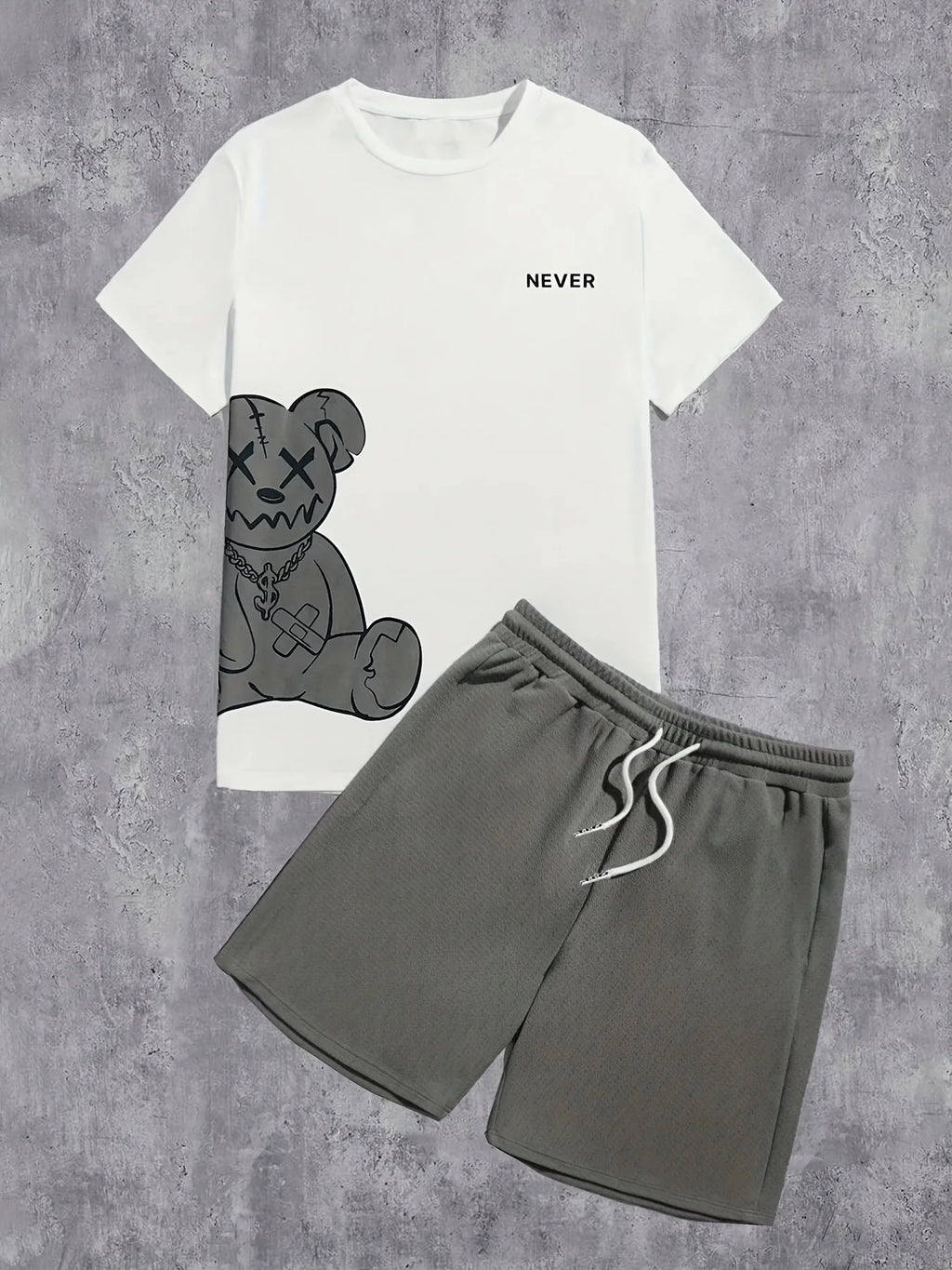 Men's Hip-Hop Bear Print Short Sleeve Sports Set – Quick-Dry 2-Piece Streetwear