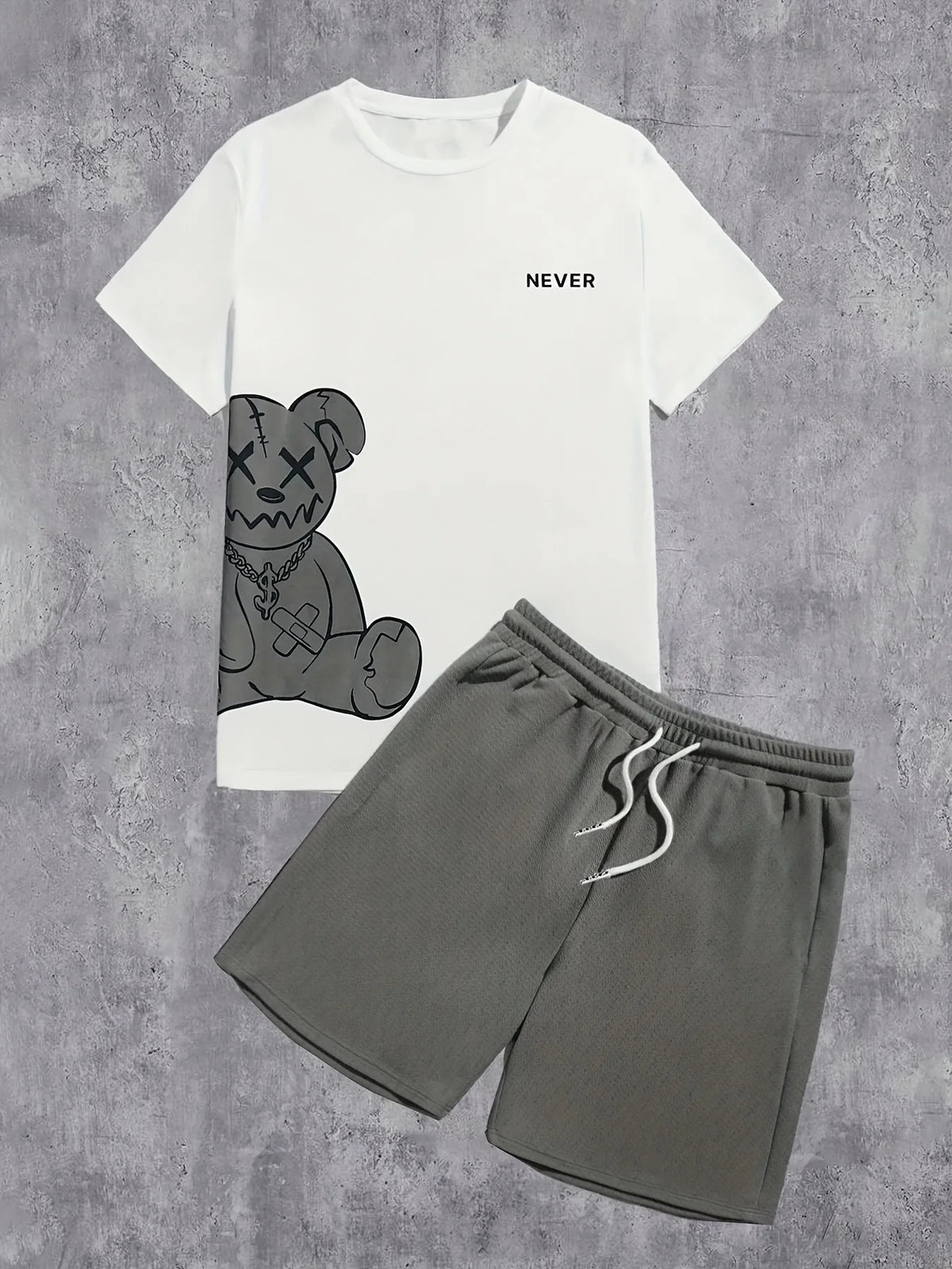 Men's Hip-Hop Bear Print Short Sleeve Sports Set – Quick-Dry 2-Piece Streetwear