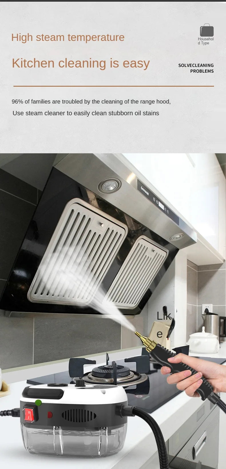Steam Cleaner – High Temperature Sterilization for AC, Kitchen Hood & Car (110V US / 220V EU)