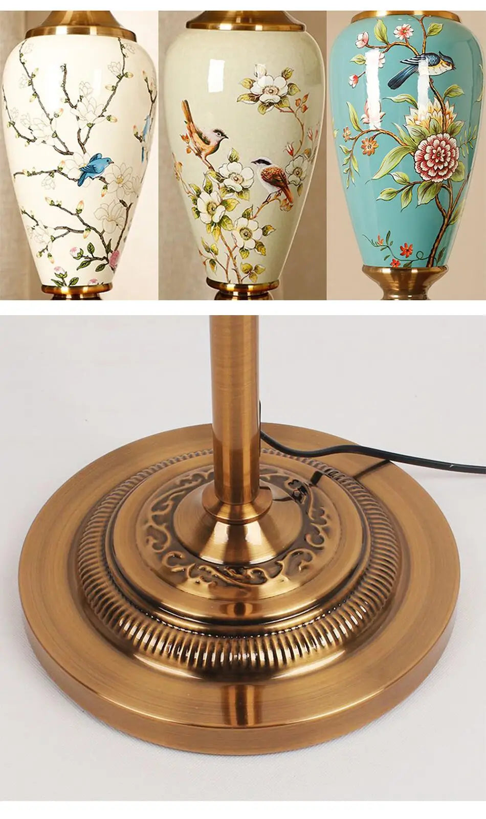Ceramic Floor Lamp – Fabric Shade & LED Lighting