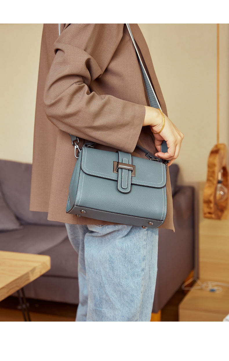 Genuine Cow Leather Square Satchel Shoulder Bag – All-Match Crossbody Messenger Handbag for Women