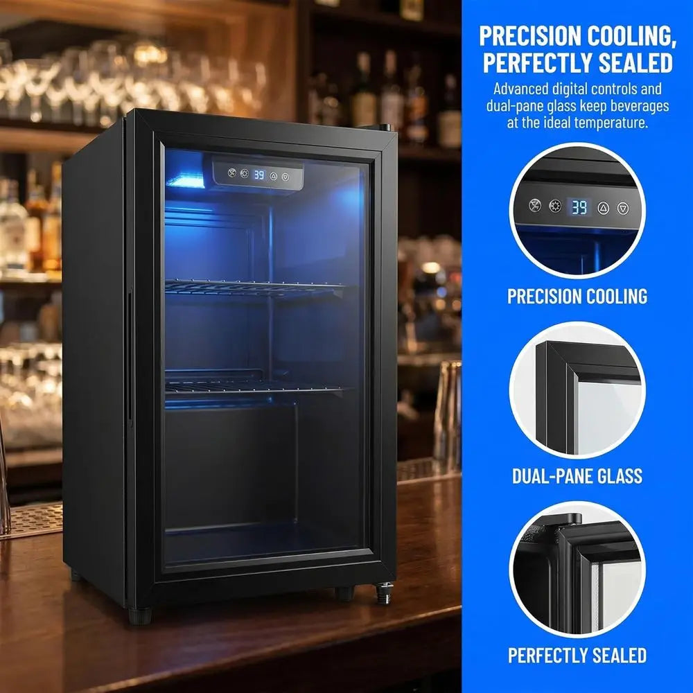 Compact 68-Can Beverage Refrigerator — Glass Door, Digital Control & Adjustable Shelves for Home or Dorm