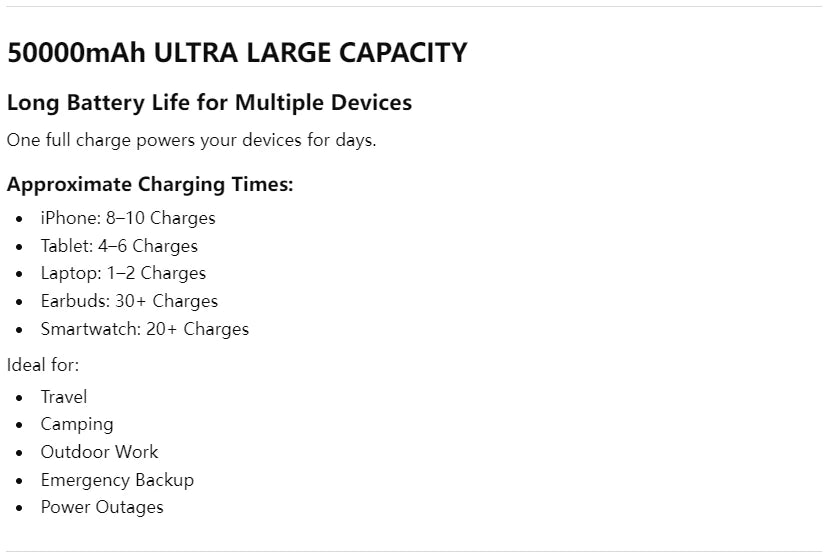 50000mAh 120W Power Bank — High-Capacity Fast Charging Portable Battery